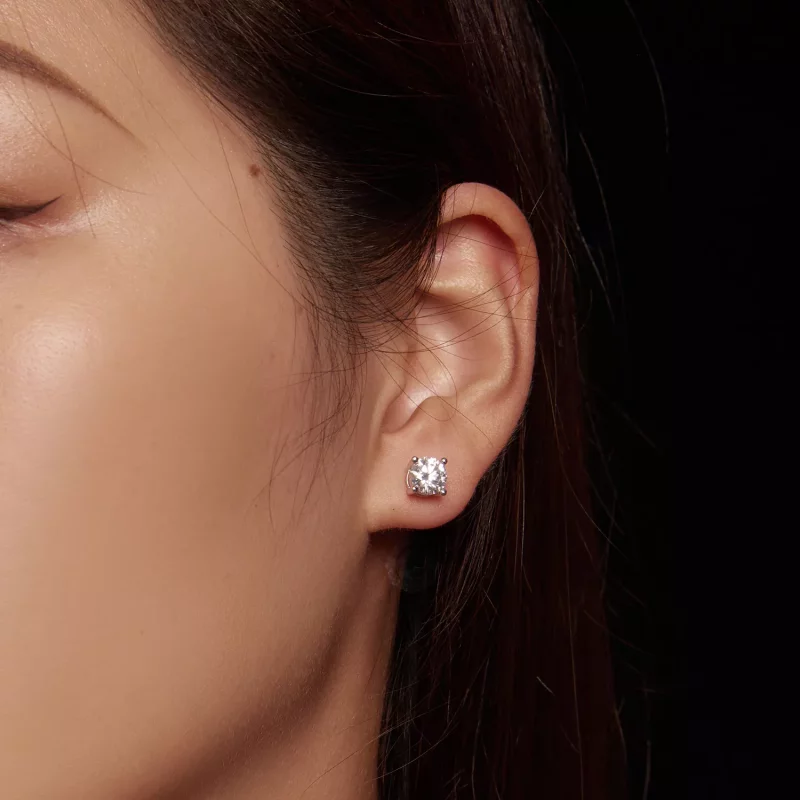 (afbeelding voor) Pandora Stijl Één karaat Vierklauw Moissanite Oorknopjes - MSE003-L - Bekijken 5