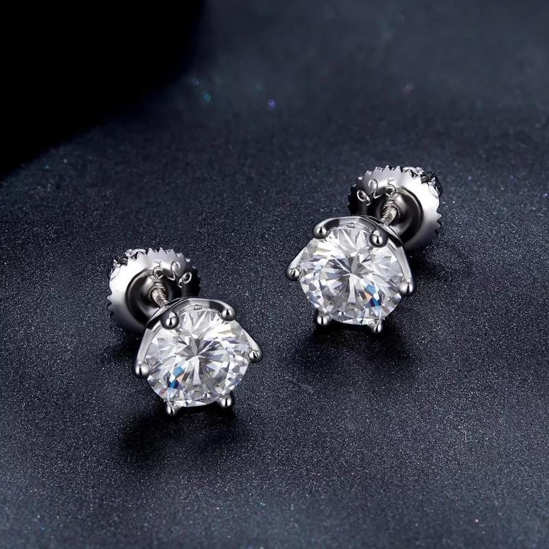 (afbeelding voor) Pandora-stijl Oorknopjes met een Moissanite Steen van één karaat en vier klauwen - Bekijken 4