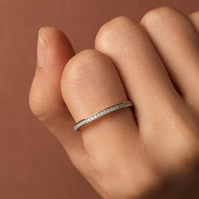 (afbeelding voor) Pandora-stijl Pave Moissanite Ring - MSR030 - Bekijken 7
