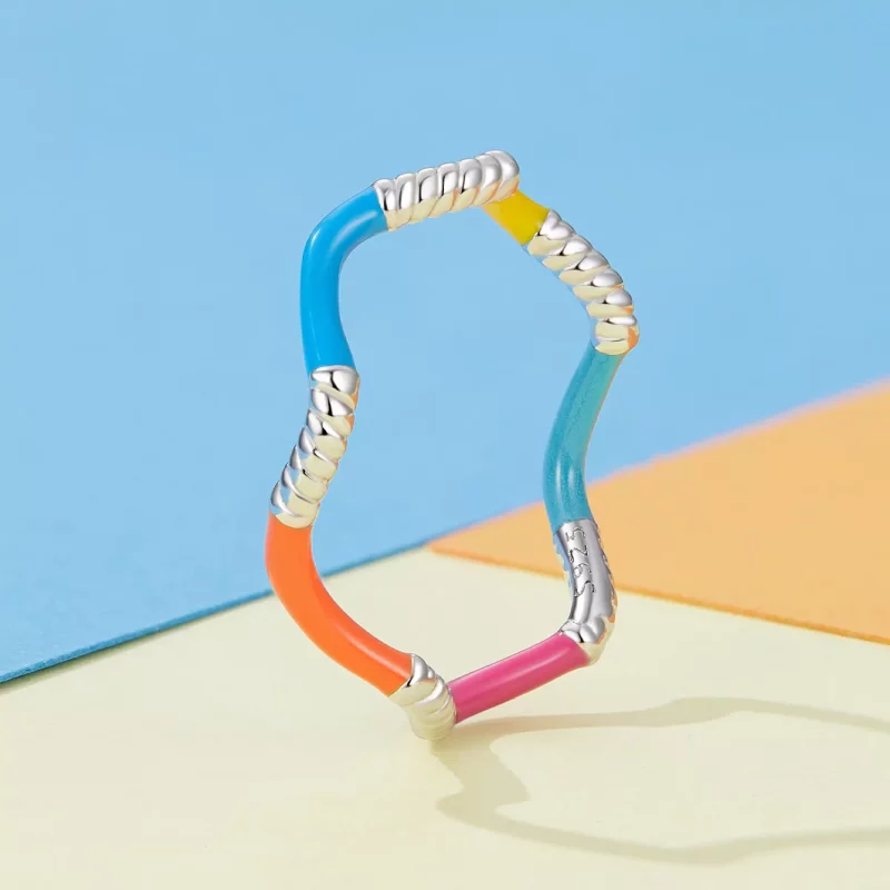 (afbeelding voor) Pandora stijl Regenboog Golvende Onregelmatige Ring - SCR941 - Bekijken 2