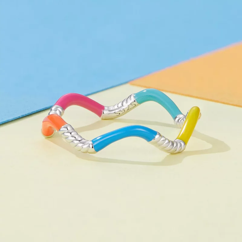 (afbeelding voor) Pandora stijl Regenboog Golvende Onregelmatige Ring - SCR941 - Bekijken 3