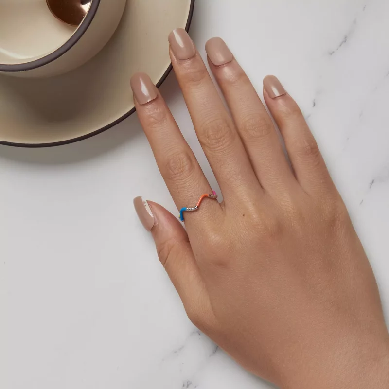 (afbeelding voor) Pandora stijl Regenboog Golvende Onregelmatige Ring - SCR941 - Bekijken 6