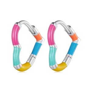 Pandora Stijl Regenboog Hart Hoops Oorbellen - SCE1607 (afbeelding voor) Pandora Stijl Regenboog Hart Hoops Oorbellen - SCE1607