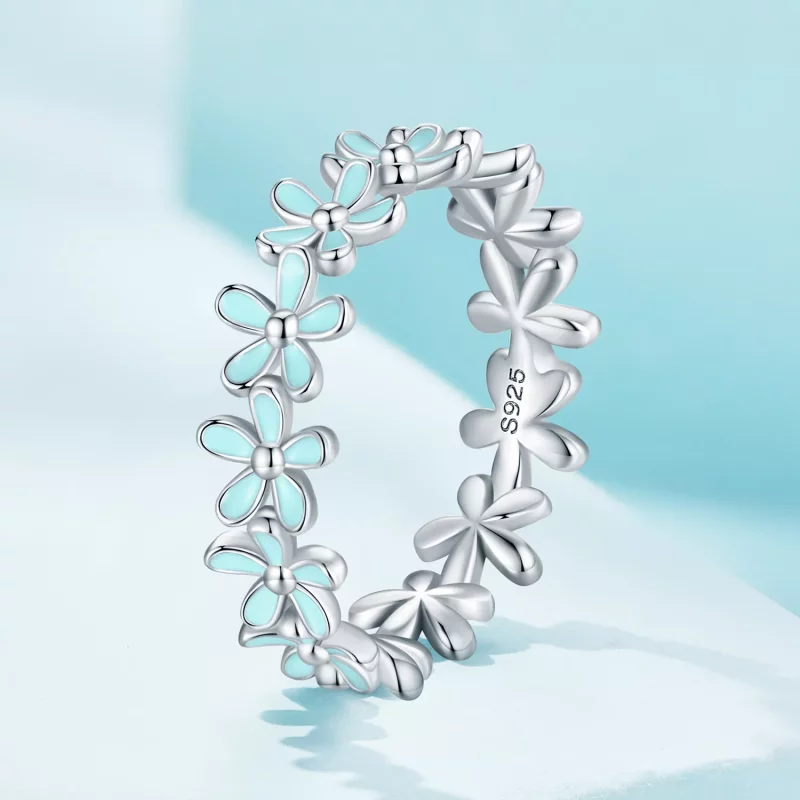 (afbeelding voor) Pandora-stijl Ring met een klein blauw bloemetje - SCR931 - Bekijken 2