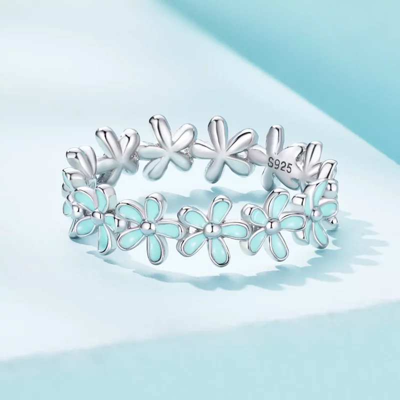 (afbeelding voor) Pandora-stijl Ring met een klein blauw bloemetje - SCR931 - Bekijken 3