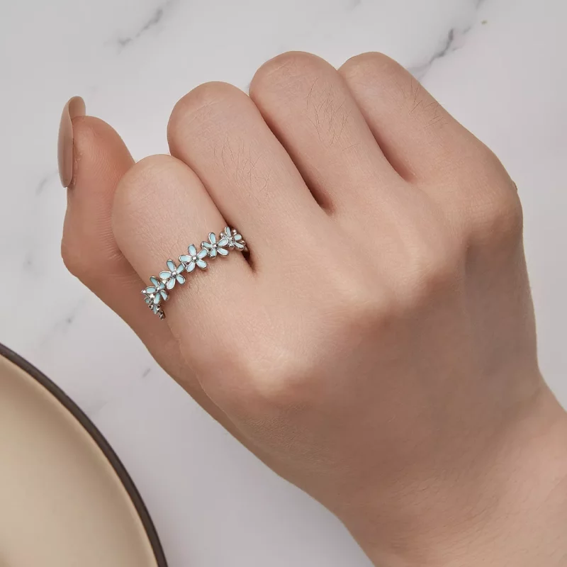 (afbeelding voor) Pandora-stijl Ring met een klein blauw bloemetje - SCR931 - Bekijken 5
