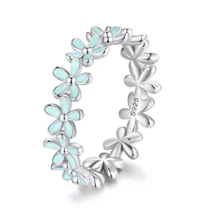Pandora-stijl Ring met een klein blauw bloemetje - SCR931 (afbeelding voor) Pandora-stijl Ring met een klein blauw bloemetje - SCR931