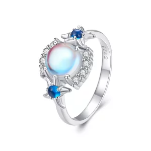 Pandora-stijl Ring met Verloop van Maansteen en Zeester - BSR446 (afbeelding voor) Pandora-stijl Ring met Verloop van Maansteen en Zeester - BSR446