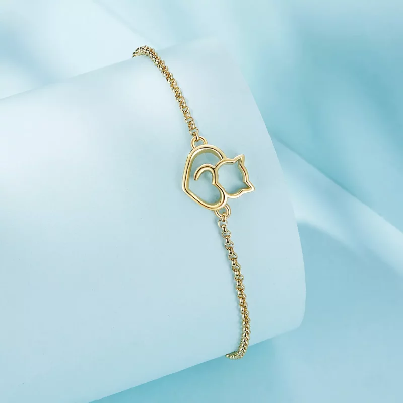 (afbeelding voor) Pandora-stijl schattige kat vergulde armband - SCB102-B - Bekijken 2