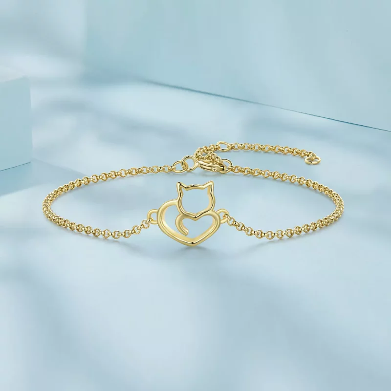 (afbeelding voor) Pandora-stijl schattige kat vergulde armband - SCB102-B - Bekijken 3