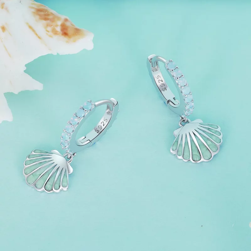(afbeelding voor) Pandora Stijl Schelp Hoops Oorbellen - BSE842 - Bekijken 3