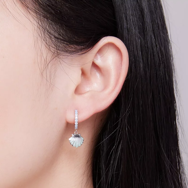 (afbeelding voor) Pandora Stijl Schelp Hoops Oorbellen - BSE842 - Bekijken 7