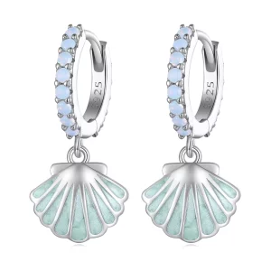 Pandora Stijl Schelp Hoops Oorbellen - BSE842 (afbeelding voor) Pandora Stijl Schelp Hoops Oorbellen - BSE842