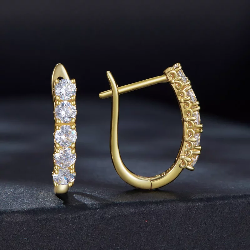(afbeelding voor) Pandora Stijl U-vormige Moissanite Patroon Hoops Oorbellen - MSE011-B - Bekijken 2