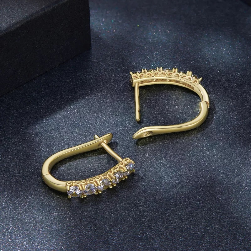 (afbeelding voor) Pandora Stijl U-vormige Moissanite Patroon Hoops Oorbellen - MSE011-B - Bekijken 4