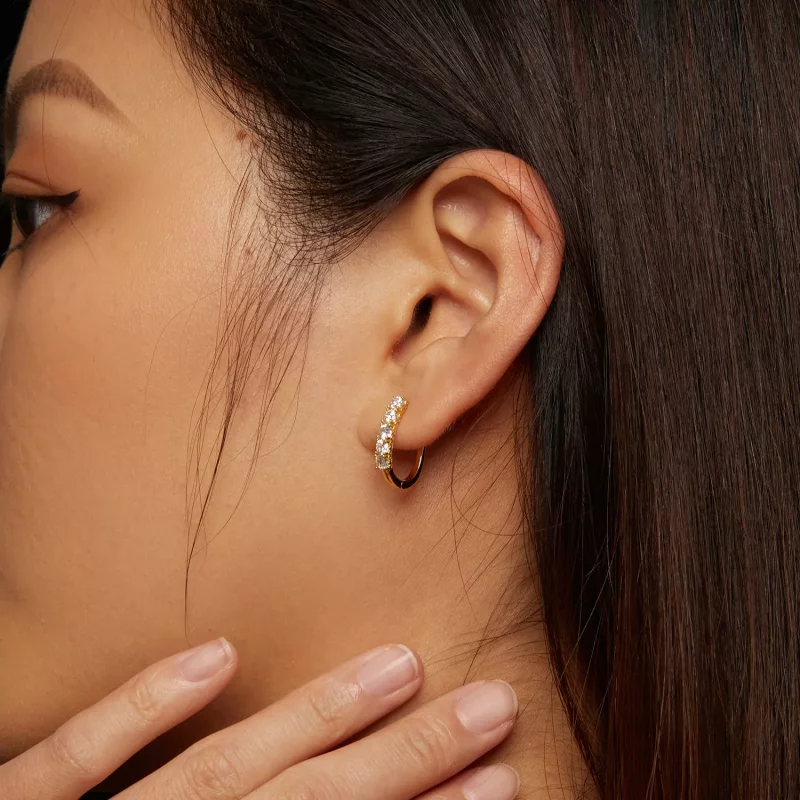 (afbeelding voor) Pandora Stijl U-vormige Moissanite Patroon Hoops Oorbellen - MSE011-B - Bekijken 7