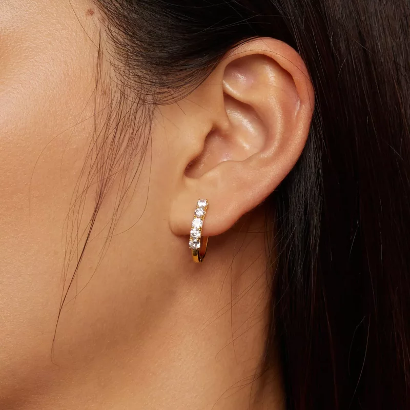 (afbeelding voor) Pandora Stijl U-vormige Moissanite Patroon Hoops Oorbellen - MSE011-B - Bekijken 8