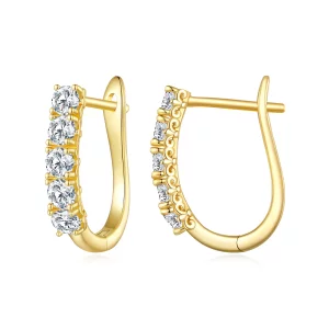 Pandora Stijl U-vormige Moissanite Patroon Hoops Oorbellen - MSE011-B (afbeelding voor) Pandora Stijl U-vormige Moissanite Patroon Hoops Oorbellen - MSE011-B