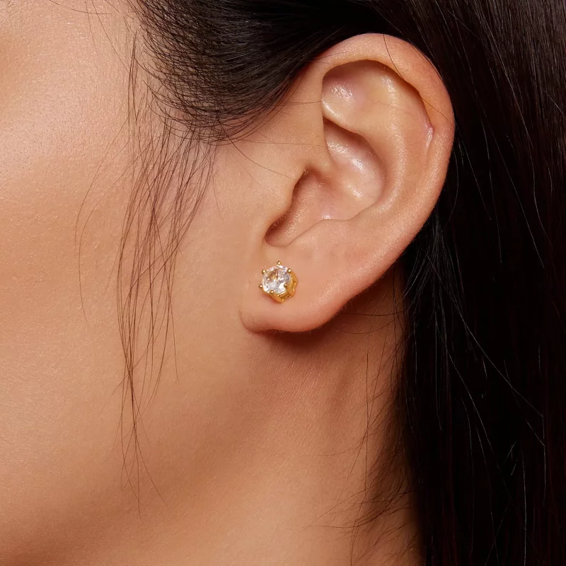 (afbeelding voor) Pandora-stijl vergulde glanzende zirkonia knopjes oorbellen - BSE615-6B - Bekijken 3
