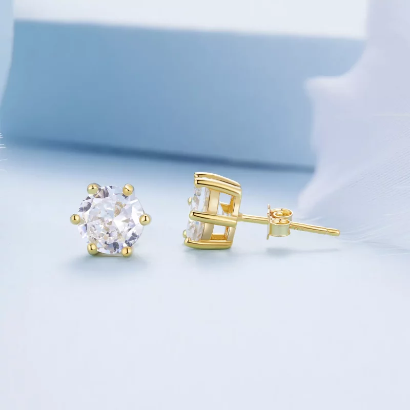 (afbeelding voor) Pandora-stijl Vergulde Glanzende Zirkonia Stud Oorbellen - BSE615-7B - Bekijken 4