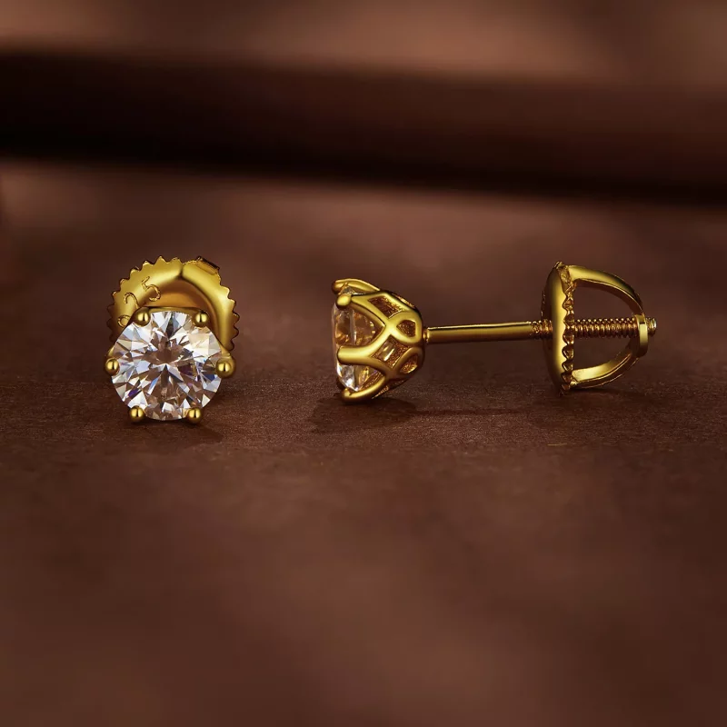 (afbeelding voor) Pandora-stijl vergulde oorbellen met 0,5 karaat zespuntige Moissanite-stenen - M - Bekijken 2
