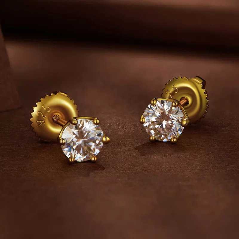 (afbeelding voor) Pandora-stijl vergulde oorbellen met 0,5 karaat zespuntige Moissanite-stenen - M - Bekijken 3