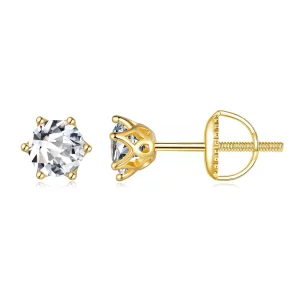 Pandora-stijl vergulde oorbellen met 0,5 karaat zespuntige Moissanite-stenen - MSE004-BS (afbeelding voor) Pandora-stijl vergulde oorbellen met 0,5 karaat zespuntige Moissanite-stenen - MSE004-BS