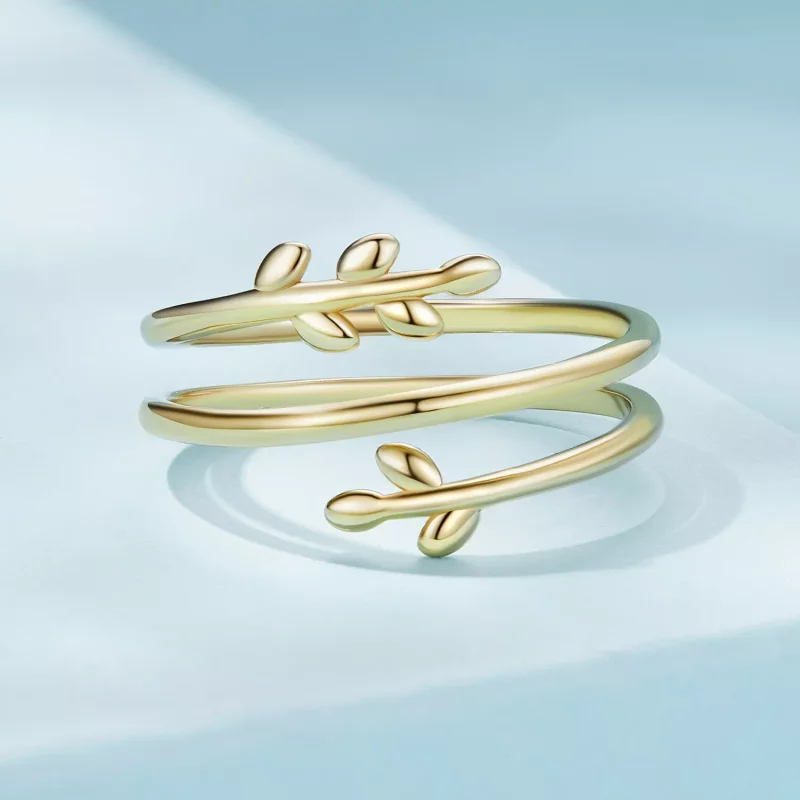 (afbeelding voor) Pandora-stijl vergulde ring met cirkels van bladeren - SCR755-B - Bekijken 3
