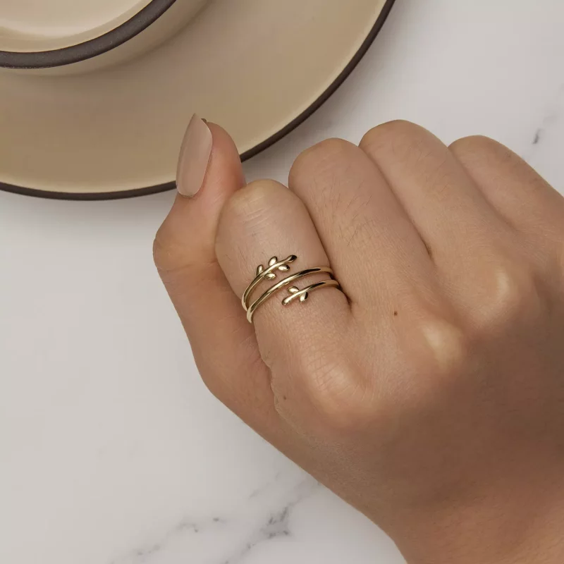 (afbeelding voor) Pandora-stijl vergulde ring met cirkels van bladeren - SCR755-B - Bekijken 5