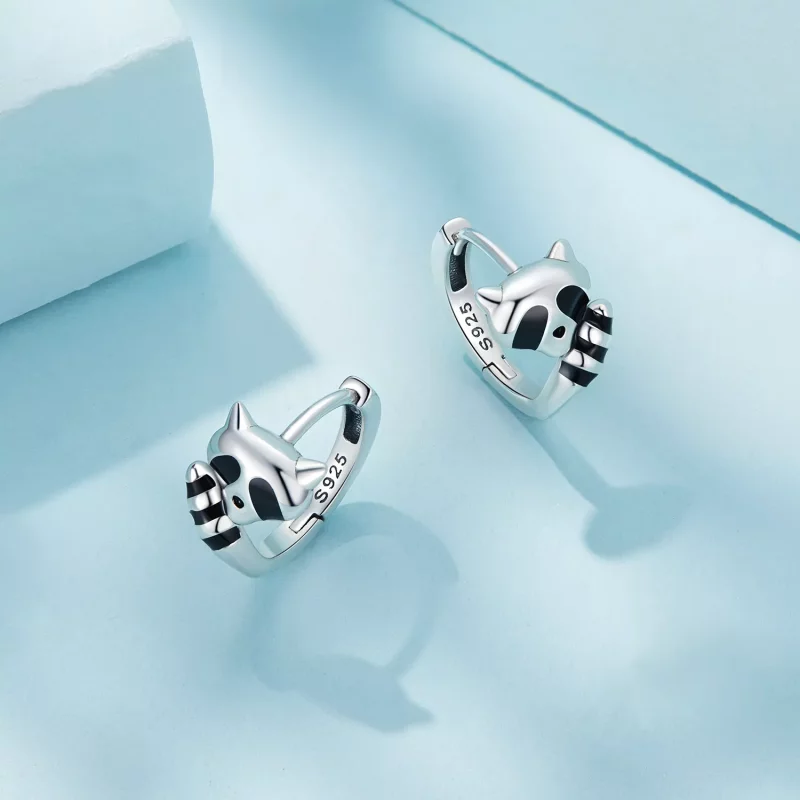 (afbeelding voor) Pandora-stijl Wasbeer Hoops Oorbellen - SCE1603 - Bekijken 3