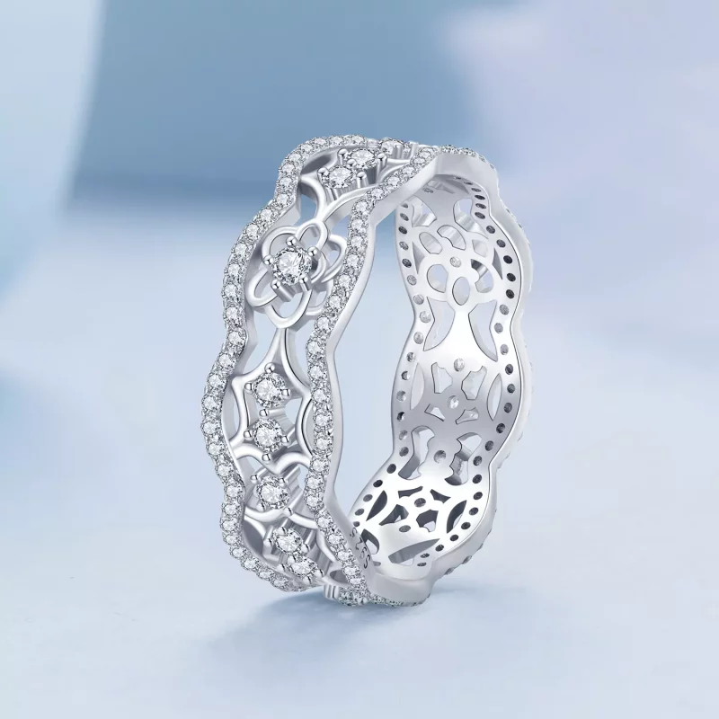 (afbeelding voor) Pandora Stijl Zirkonia Camelia Kant Bloem Uitgesneden Ring - BSR428 - Bekijken 2