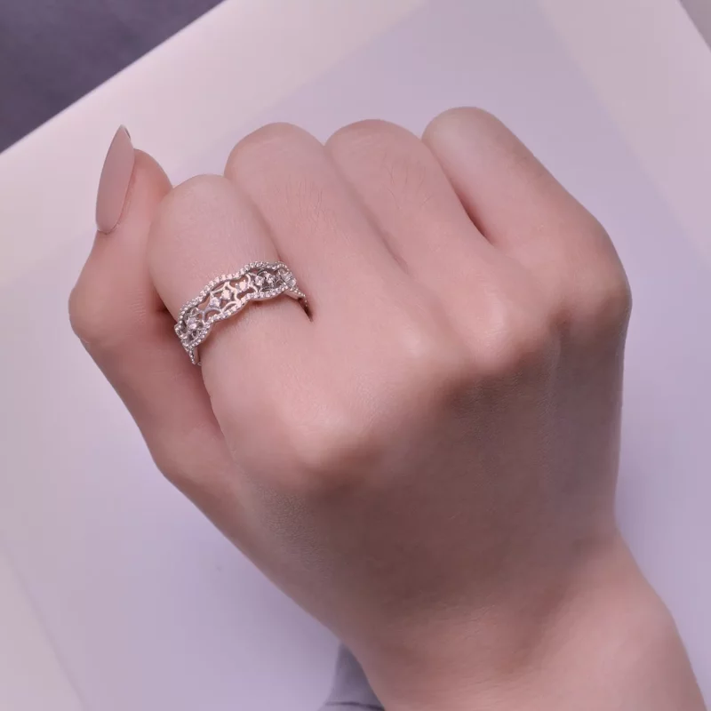 (afbeelding voor) Pandora Stijl Zirkonia Camelia Kant Bloem Uitgesneden Ring - BSR428 - Bekijken 4