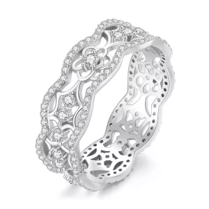 Pandora Stijl Zirkonia Camelia Kant Bloem Uitgesneden Ring - BSR428 (afbeelding voor) Pandora Stijl Zirkonia Camelia Kant Bloem Uitgesneden Ring - BSR428