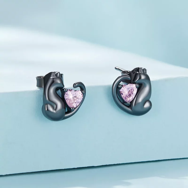 (afbeelding voor) Pandora-stijl Zwarte Katten Stud Oorbellen - SCE1591-D - Bekijken 2