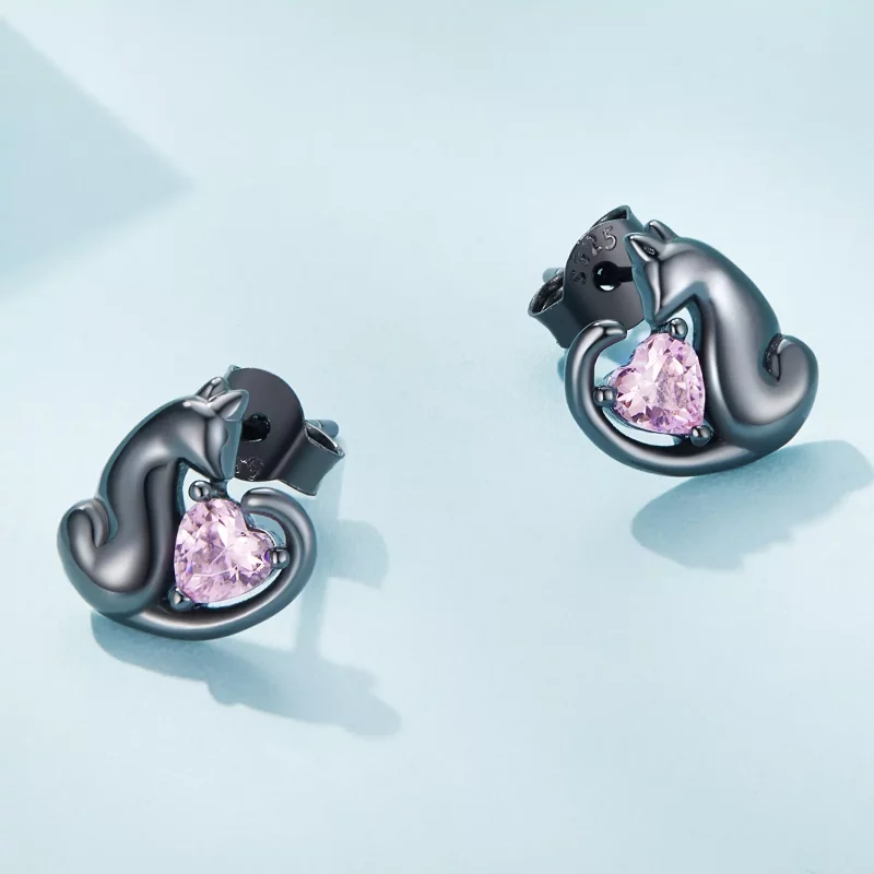 (afbeelding voor) Pandora-stijl Zwarte Katten Stud Oorbellen - SCE1591-D - Bekijken 4
