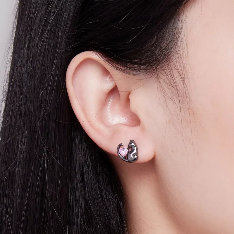 (afbeelding voor) Pandora-stijl Zwarte Katten Stud Oorbellen - SCE1591-D - Bekijken 6