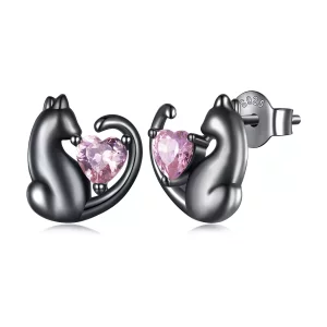 (afbeelding voor) Pandora-stijl Zwarte Katten Stud Oorbellen - SCE1591-D