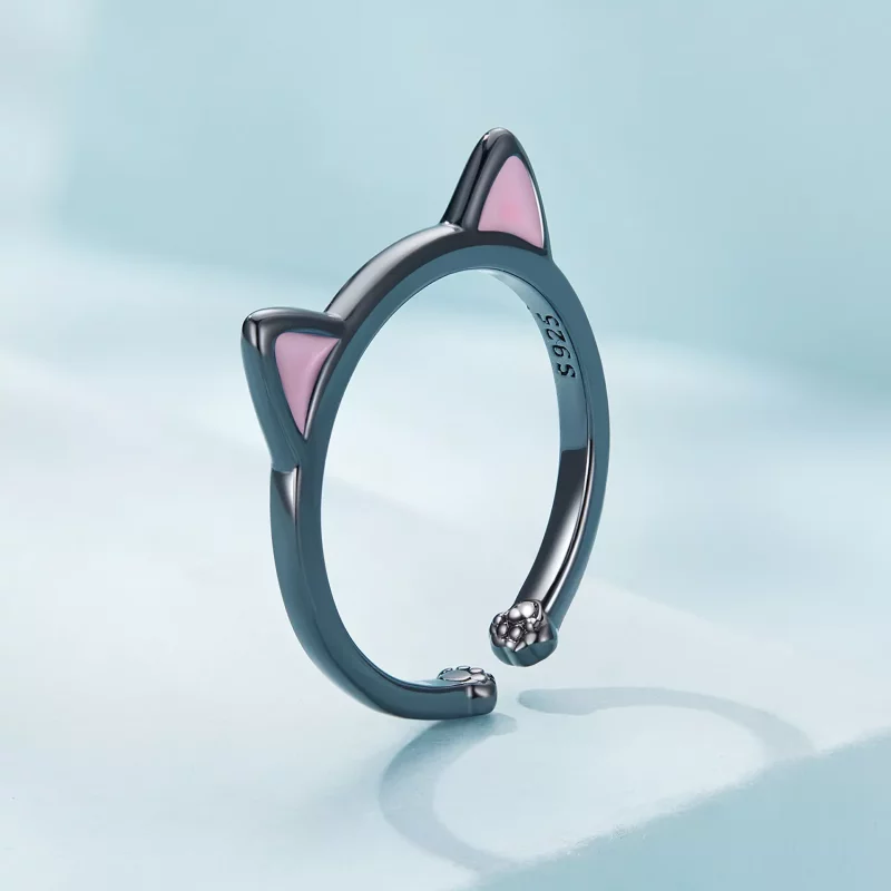 (afbeelding voor) Pandora-stijl Zwarte Kattenoren Open Ring - SCR922 - Bekijken 2