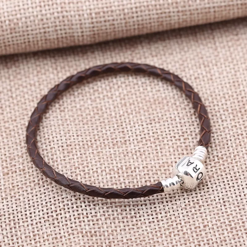 (afbeelding voor) Pandora Zilveren Bruin Enkel Leer Armband 590705Crd-M - Bekijken 2