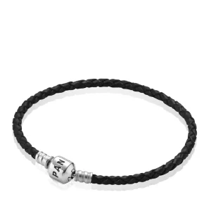 (afbeelding voor) Pandora Zilveren Enkele Geweven Lederen Armband 590705Cbk-S