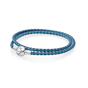 Pandora Zilveren Gemengd Blauw Dubbele Lederen Armband 590747Cbmx-D (afbeelding voor) Pandora Zilveren Gemengd Blauw Dubbele Lederen Armband 590747Cbmx-D