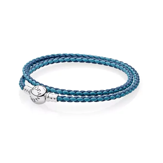 (afbeelding voor) Pandora Zilveren Gemengd Blauw Dubbele Lederen Armband 590747Cbmx-D