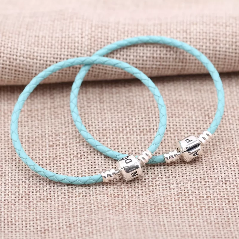 (afbeelding voor) Pandora Zilveren Lichtblauwe Enkele Lederen Gesp Armband 590705Crd-Bc - Bekijken 2