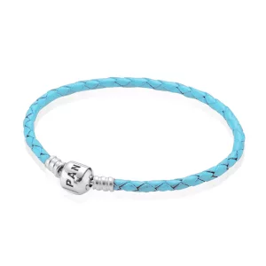 (afbeelding voor) Pandora Zilveren Lichtblauwe Enkele Lederen Gesp Armband 590705Crd-Bc