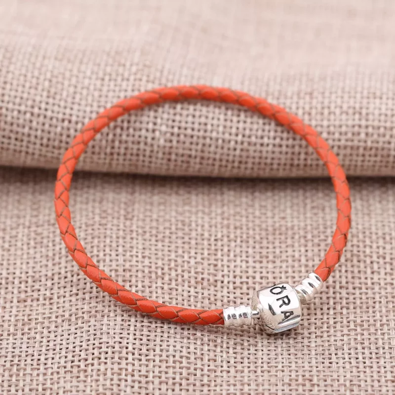 (afbeelding voor) Pandora Zilveren Oranje Enkel Leer Armband 590705Crd-R - Bekijken 2