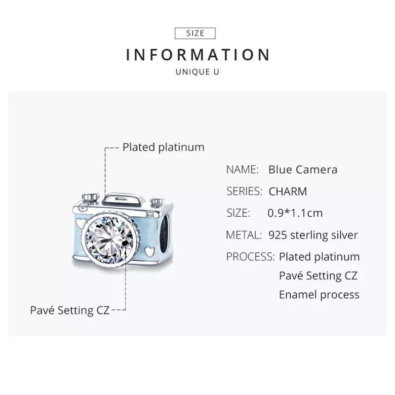 (afbeelding voor) Pandora Style Blauwe camera Bedel - BSC264 - Bekijken 8