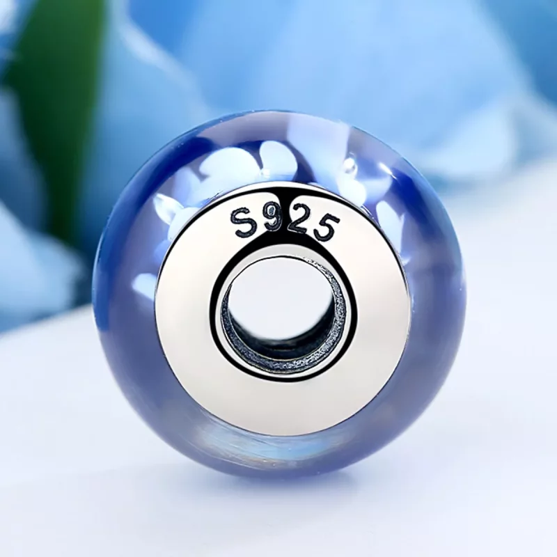 (afbeelding voor) Pandora Style Blauwe Murano Glas Witte Bloemen Bedel - SCZ006 - Bekijken 3