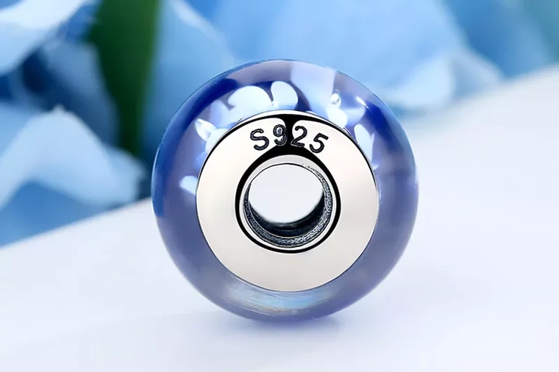 (afbeelding voor) Pandora Style Blauwe Murano Glas Witte Bloemen Bedel - SCZ006 - Bekijken 7