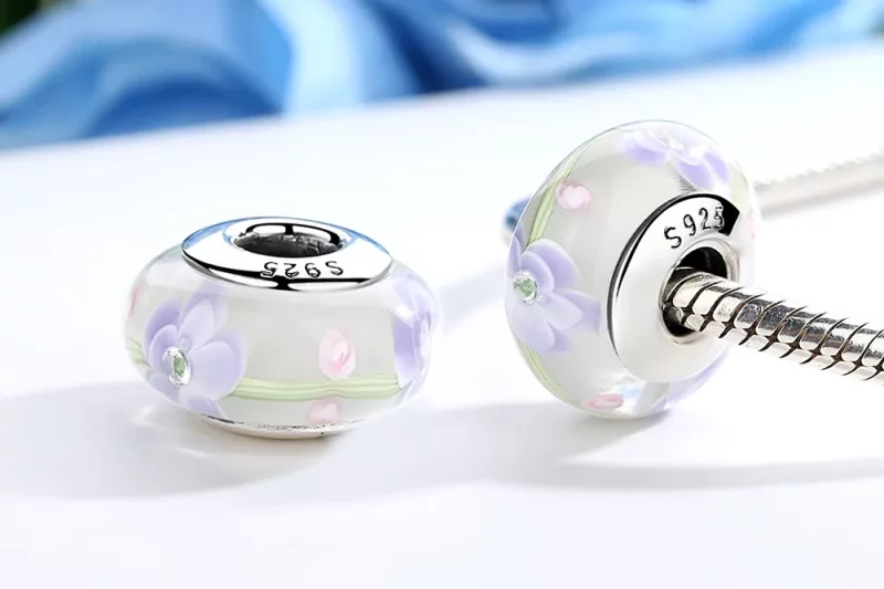 (afbeelding voor) Pandora Style Blauweregen Bloemen Murano Glas Bedel - SCZ019 - Bekijken 3