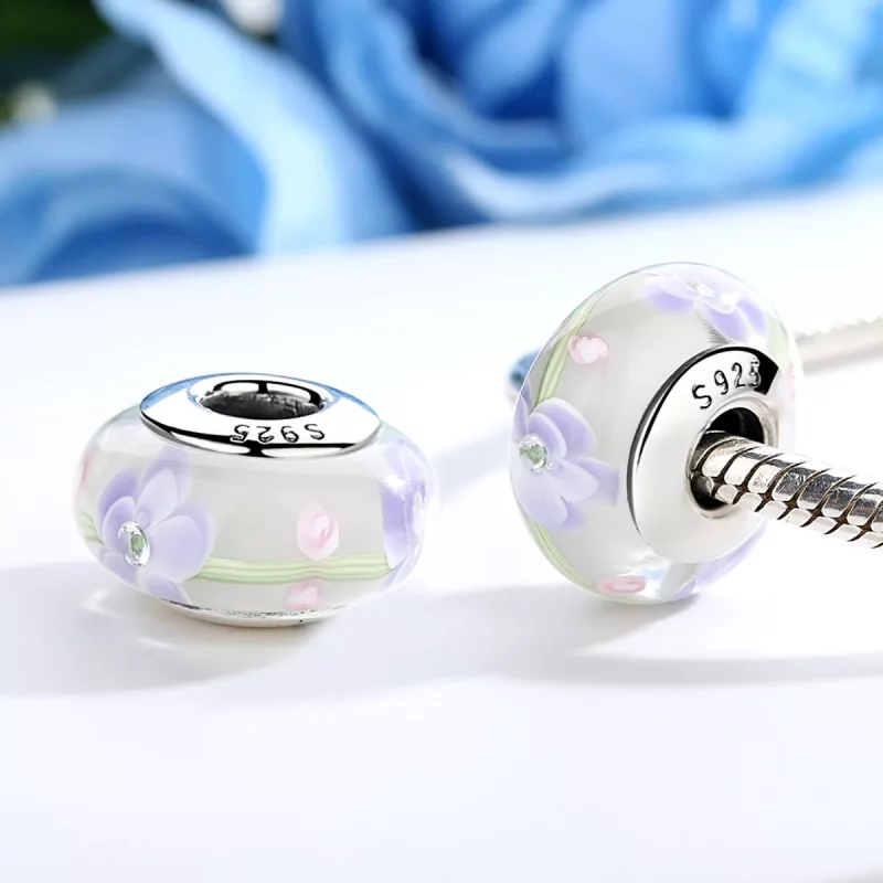 (afbeelding voor) Pandora Style Blauweregen Bloemen Murano Glas Bedel - SCZ019 - Bekijken 4